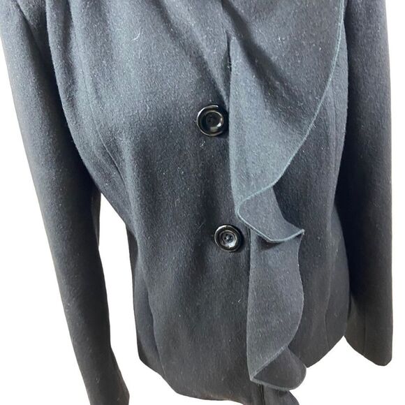 Dale Dressin Brand Black Wool Blend Ruffle Front Jacket Size Medium - Picture 3 of 16